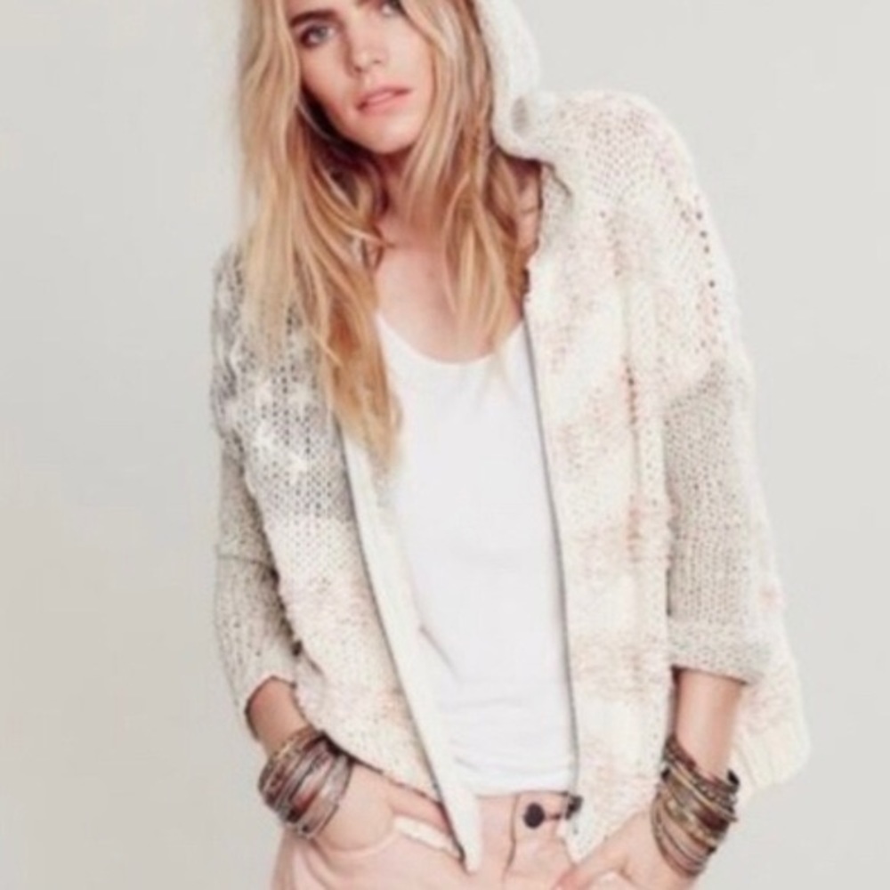Free People Star Spangled Zip Hooded Cardigan XS